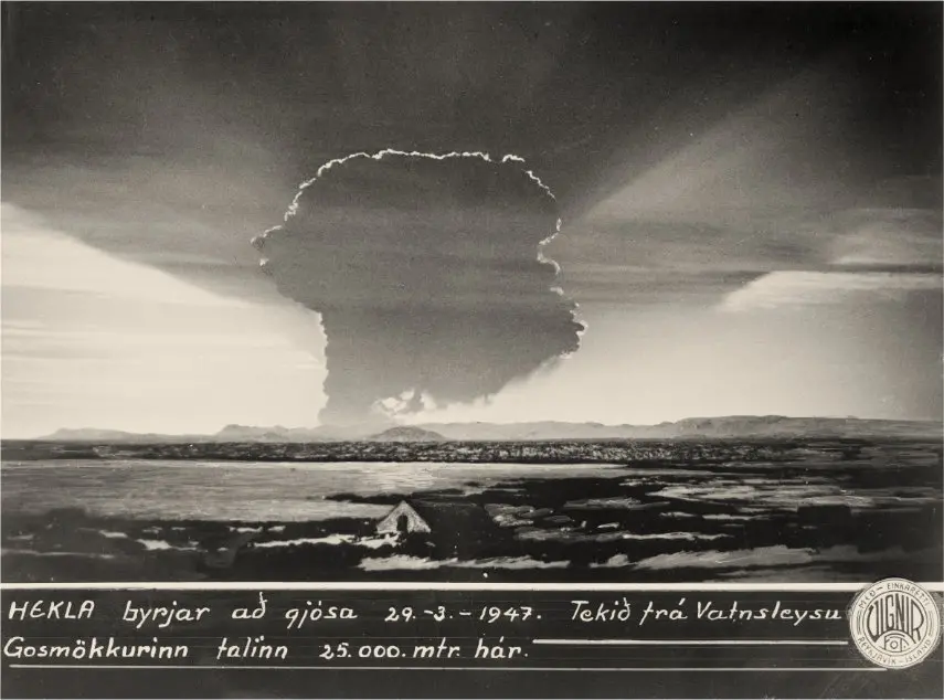 Mount Hekla erupting in 1947